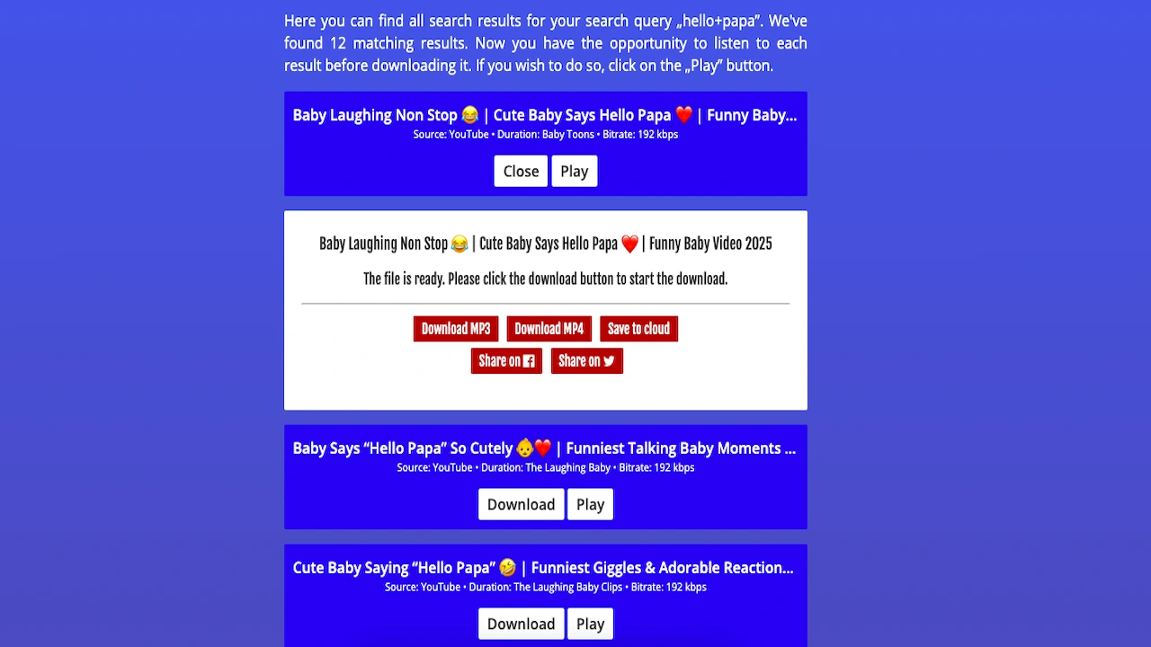 Genyoutube step 2: Select MP3 or MP4 format for download